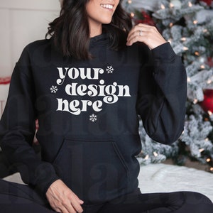 Christmas Mockup, Black Gildan 18500 Mockup, Black Gildan Mockup, Gildan Hoodie Mockup, Sweatshirt Mockup, Lifestyle Mockup, Winter Mockup