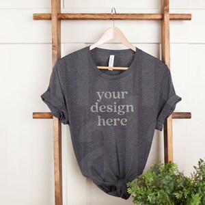 Dark Grey Heather Mockup, Model T Shirt Mockup, Heather Grey Mockup, Bella Canvas 3001, Dark Grey Heather, Dark Grey Heather 3001 Mockup