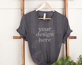 Dark Grey Heather Mockup, Model T Shirt Mockup, Heather Grey Mockup, Bella Canvas 3001, Dark Grey Heather, Dark Grey Heather 3001 Mockup