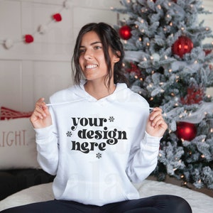 Christmas Mockup, White Bella Canvas Hoodie Mockup, Model Mockup, 3719 Mockup, 3719 White Mockup, Bella Canvas White Hoodie Mockup