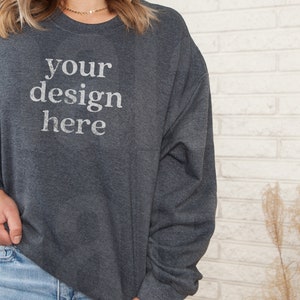 Gildan 18000 Mockup, Gildan Dark Heather Sweatshirt Mockup, Sweatshirt Mockup, Model Mockup, Lifestyle Mockup, Dark Heather Mockup