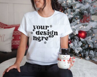Bella Canvas 3001 Tshirt Mockup, Christmas Mockup, White Bella Canvas 3001 Mockup, Bella Canvas Shirt, Holiday Mockup, White Shirt Mockup