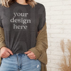 Dark Grey Heather Mockup, Model T Shirt Mockup, Heather Grey Mockup, Bella Canvas 3001, Dark Grey Heather, Dark Grey Heather 3001 Mockup