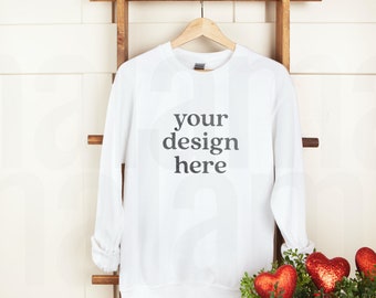 Gildan 18000 Mockup, Valentine's Day Mockup, Gildan White Sweatshirt Mockup, Sweatshirt Model Mockup
