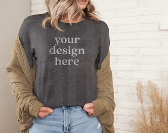 Dark Grey Heather Mockup, Model T Shirt Mockup, Heather Grey Mockup, Bella Canvas 3001, Dark Grey Heather, Dark Grey Heather 3001 Mockup