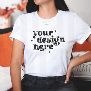 White Bella Canvas 3001 Mockup, Bella Canvas White, Halloween Mockup, Autumn Mockup, Fall TShirt Mockup, Boho Mockup, Cute Fall Mockup