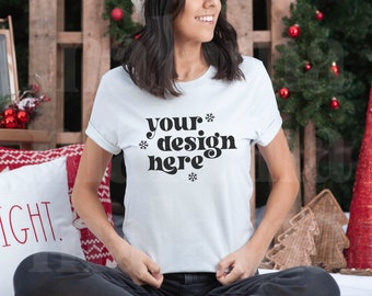 Bella Canvas 3001 Silver TShirt Mockup, Christmas Mockup, Bella Canvas 3001 Shirt, Silver Shirt Mock-Up, Tee Mockup, Model Mockup