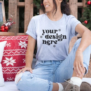 Model Mockup, Bella Canvas 3001 Athletic Heather, Athletic Heather Christmas Mockup, Bella Canvas Mockup, Holiday Mockup, Gray Shirt Mockup