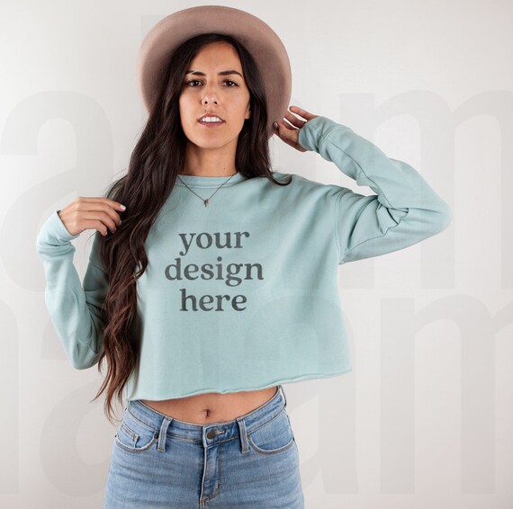 Bella Canvas 7503 Dusty Blue Sweatshirt Mockup Bella Canvas Cropped Sweatshirt Mockup Model Mockup Cropped Sweater Mockup Etsy