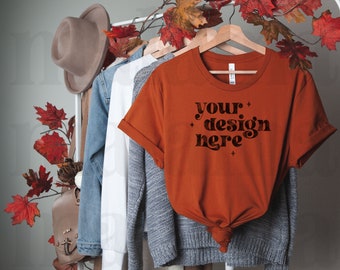 Autumn Bella Canvas 3001 Mockup, Fall T-Shirt Mockup, Bella Canvas Autumn Mockup, Halloween Hanging Mockup, T Shirt Mockup, Fall Mockup