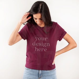 Maroon Bella Canvas 3001 Mockup, 3001 Mockup, Bella Canvas Maroon T Shirt Mockup, Model Mockup, Maroon 3001 Mockup