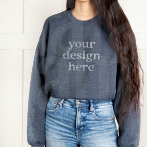 Gildan 18000 Mockup, Gildan Dark Heather Sweatshirt Mockup, Sweatshirt Mockup, Model Mockup, Lifestyle Mockup, Dark Heather Mockup