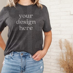 Dark Grey Heather Mockup, Model T Shirt Mockup, Heather Grey Mockup, Bella Canvas 3001, Dark Grey Heather, Dark Grey Heather 3001 Mockup
