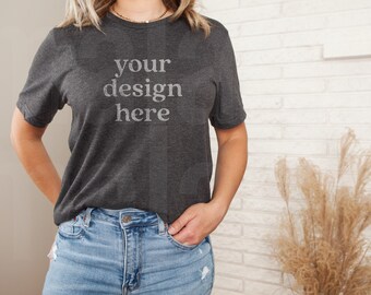 Dark Grey Heather Mockup, Model T Shirt Mockup, Heather Grey Mockup, Bella Canvas 3001, Dark Grey Heather, Dark Grey Heather 3001 Mockup
