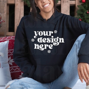 Black Gildan 18500 Mockup, Gildan Hoodie Mockup, Sweatshirt Mockup, Christmas Mockup, Lifestyle Mockup, Winter Mockup, Black Hoodie Mockup