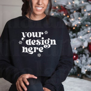 Christmas Mockup, Black Bella Canvas 7503, 7503 Black Bella Canvas Cropped Sweatshirt Mockup, Cropped Sweater Mockup, Model Mockup