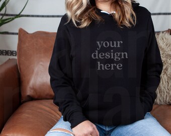 Bella Canvas 3719 Mockup, Czarny kaptur Mockup, 3719 Mockup, Bella Canvas Hoodie Mockup, Bluza Mockup, Bella Canvas Czarny Sweater Mockup