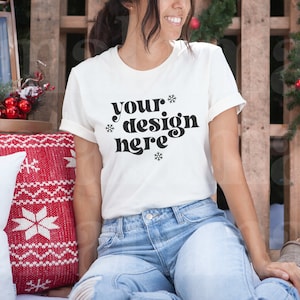 Christmas Mockup, Bella Canvas 3001 Natural Mockup, Natural Mockup, Model Mockup, Cute Holiday Mockup, 3001 Natural, Lifestyle Mockup