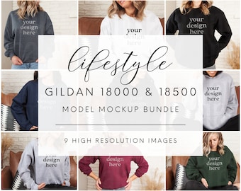Mockup Bundle, Gildan 18000 Mockup, Model Mockup, Lifestyle Mockups, Sweatshirt Bundle, Sweater Bundle, 18500 Mockup