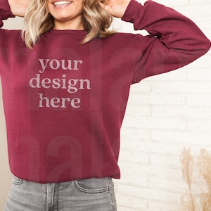 Gildan 18000 Mockup, Gildan Maroon Sweatshirt Mockup, Sweatshirt Mockup, Flat Lay Mockup, Model Mockup, Maroon Gildan Mockup, Sweater Mockup