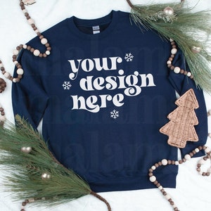 Christmas Mockup, Navy Gildan 18000 Crewneck Sweatshirt, Navy Sweatshirt Mockup, 18000 Mock Up, Flat Lay Gildan Mockup, Sweatshirt Mockup