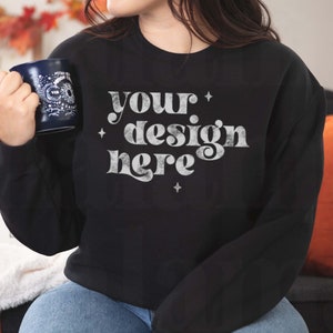 Black Gildan 18000 Sweatshirt Mockup, Fall Mockup, Halloween Mockup, Black Gildan 18000 Mockup, Boho Mockup, Model Mockup