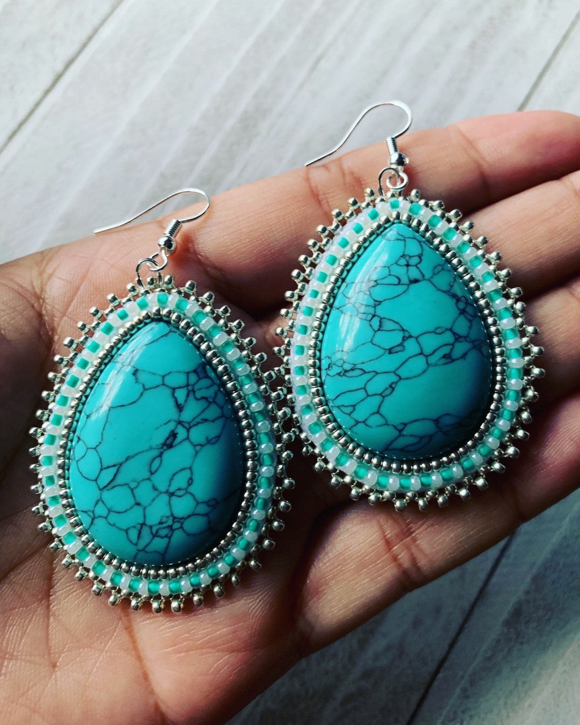 Turquoise earrings turquoise stone beaded earrings teardrop Etsy