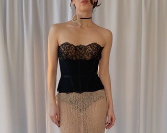 2000s vintage LA PERLA lace bustier XS 70B (32B), 00s Shaping evening wear italian designer cupped corset, Y2K corsage top