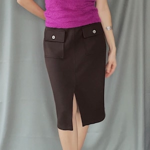 size M/L 90s vintage CHRISTIAN LACROIX Bazar wool blend jersey skirt , Chocolate brown 1990s designer archival minimalist pencil skirt