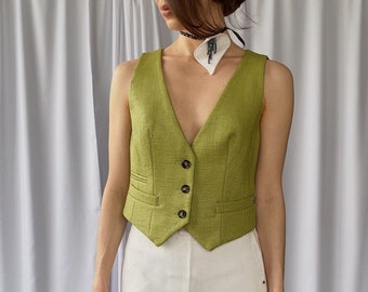 TP-S sz JOHN GALLIANO vintage des années 2000 boutonné de costume en coton mélangé d'été, haut de créateur classique des années 2000 pour l'été, gilet imprimé lumineux