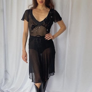 F/W 2009 Vintage JOHN GALLIANO iconic Russian/Balkan winter collection bias cut sheer dress with slip, Y2K/00s designer short cocktail dress
