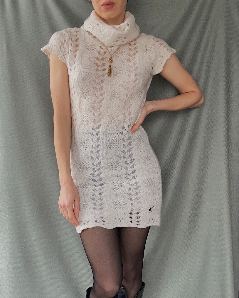 00s John Galiano White Fur Cardigan y2k