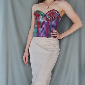 1980s/90s vintage CHANTAL THOMASS cotton tartan corset top S/M, 90s colourful check print cupped bustier, Bright pin up style boned top image 9