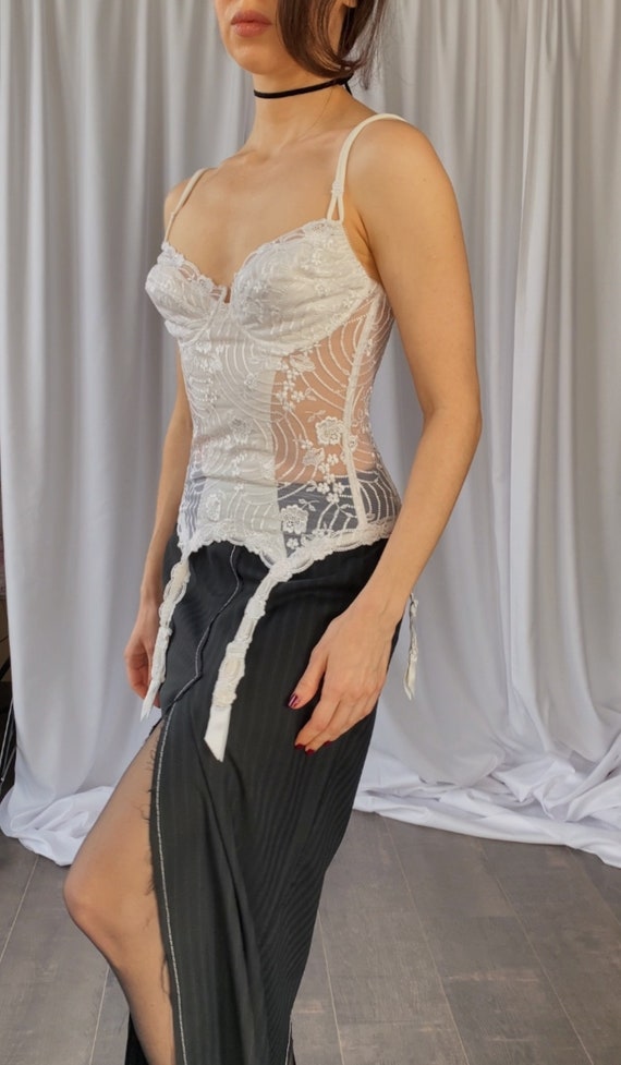 80s/90s Vintage LA PERLA white lace cupped corset… - image 3