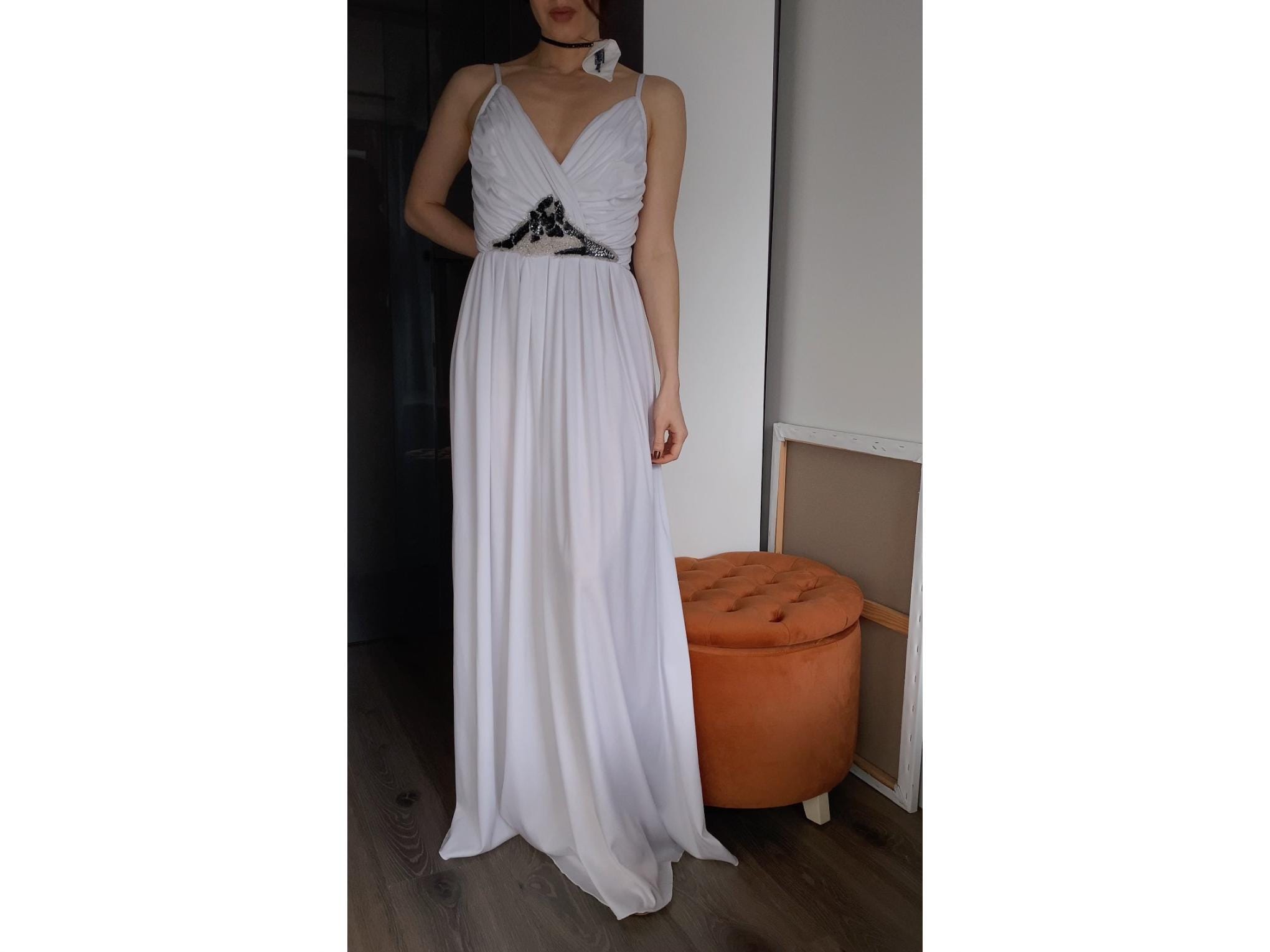 nude pink evening dress Light Pink Sleek Satin V-Neck Dress For Prom With Beading And Lace-Up main image 1