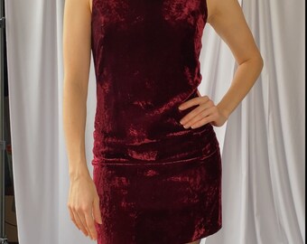 90s Vintage VERSACE Jeans Couture Mini Burgundy Velvet Dress