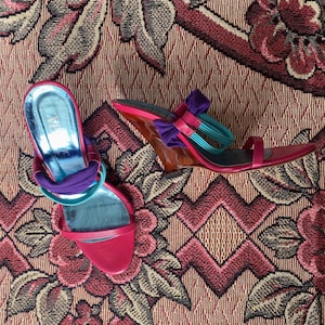 sz 37 y2k vintage Versace Versus strappy multicolour sheer wedge heels