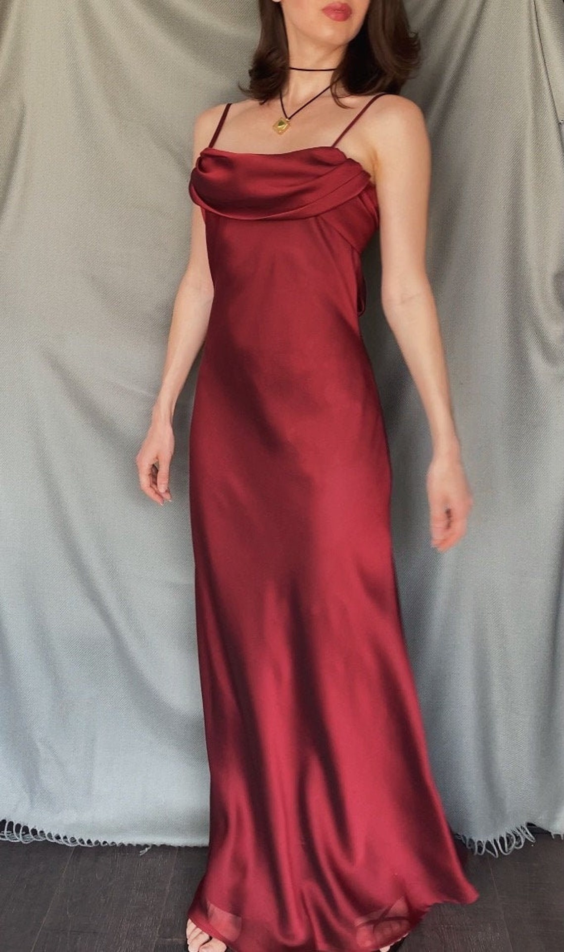 1990s vintage MAXI evening slip dress M 90s does 30s burgundy | Etsy