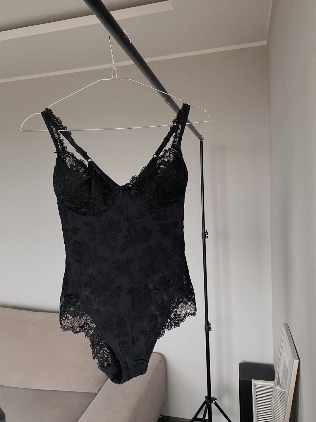 MALIZIA by LA PERLA Woman Red Black Fluffy Sheer Flower Hot Red Thong