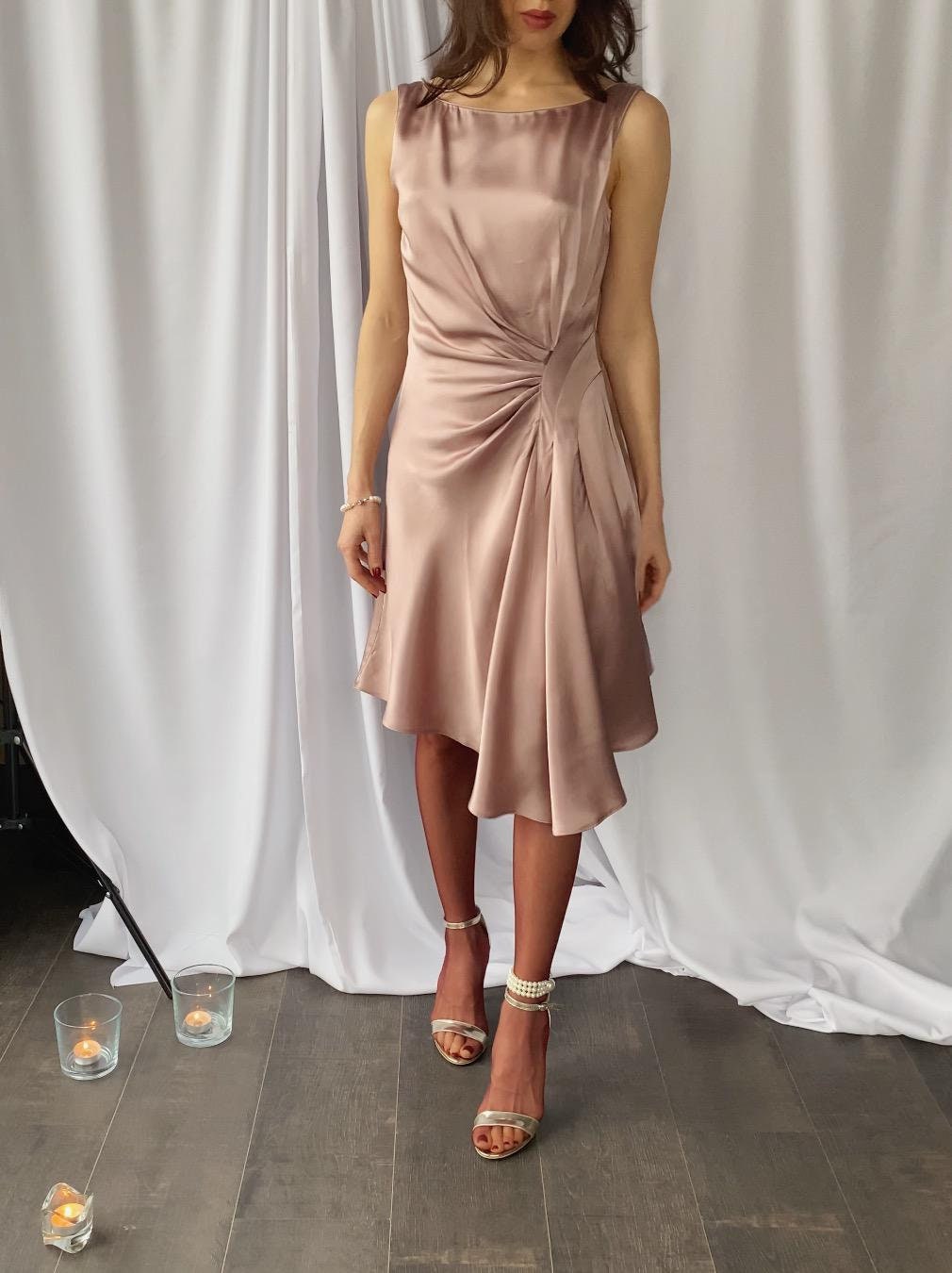Robe Vintage Karen Millen - Violet/multicolore, Asymétrique, En Satin, Taille 8
