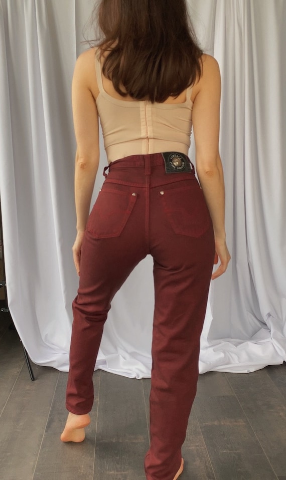 1990s vintage VERSACE JEANS couture dark wine red denim mom jeans