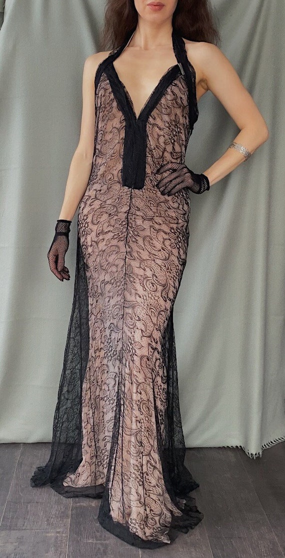 2000s vintage JOHN GALLIANO maxi semi-sheer evenin