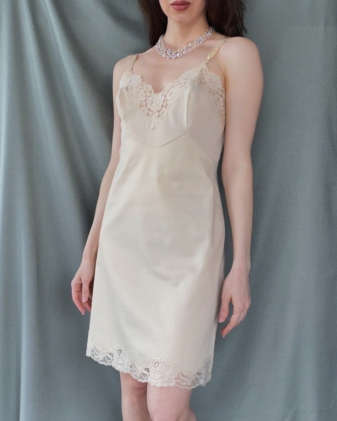 Vintage Cream Lace Vanity Fair Slip Dress (1980s)