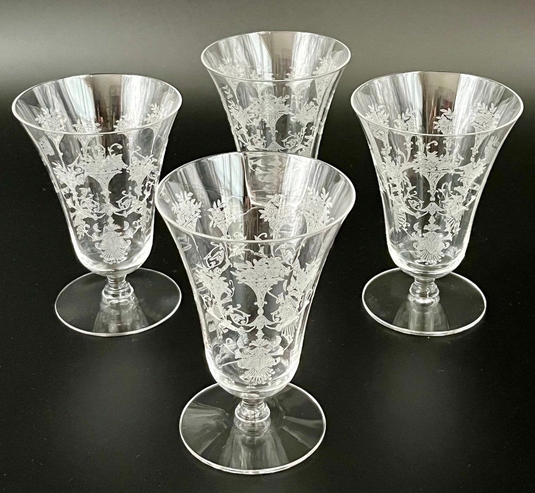 Set of 4 Glass Goblets mayfair Etch Pattern Etsy