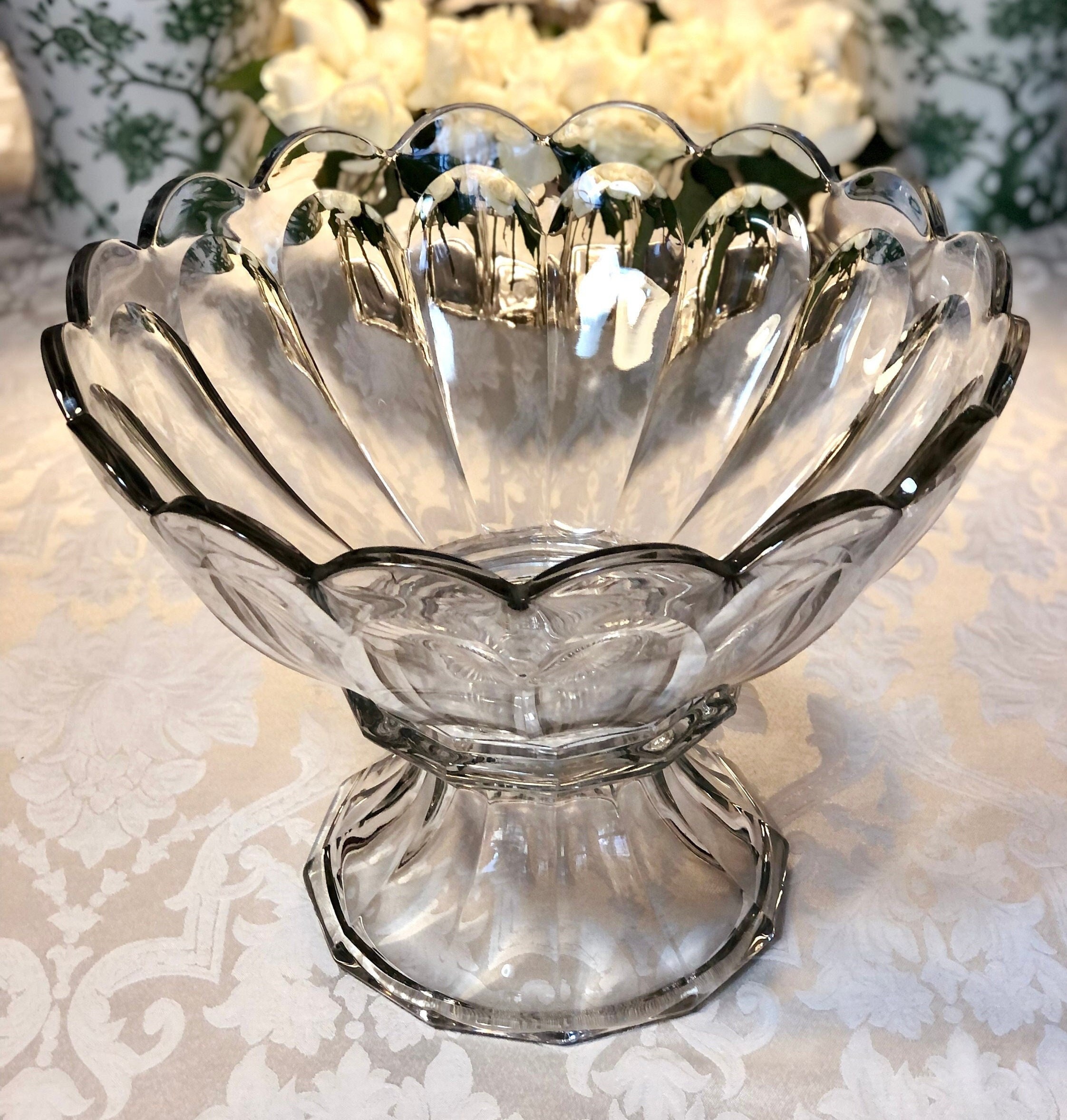 Large Heisey Punch Bowl on Pedestal Base With 30 Heisey Punch Cups Etsy