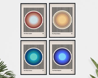 Gas Giants Planet Poster Set, Bauhaus Retro Art (Digital Download)