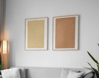 Mid Century Rainbow Prints Set of 2, Abstract Rainbow Printable Wall Art, Geometric Line Art, Scandinavian Minimalist Print, Boho Decor