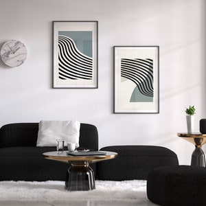 Retro Print Gallery Wall Set of 2, Above Bed Decor, Abstract Art Prints, Vintage Poster, Neutral Printable Wall Art, Modern Wall Art