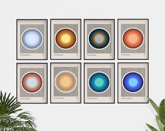 Space Art Set of 8 Bauhaus Planets Poster, Downloadable Art Print Printable Wall Art Mid Century Modern Art