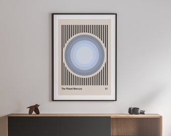 Vintage Space Wall Art Prints, Retro Mercury Art Poster, Galaxy Wall Art, Mid Century Modern Bedroom Wall Decor, Neutral Abstract Wall Art